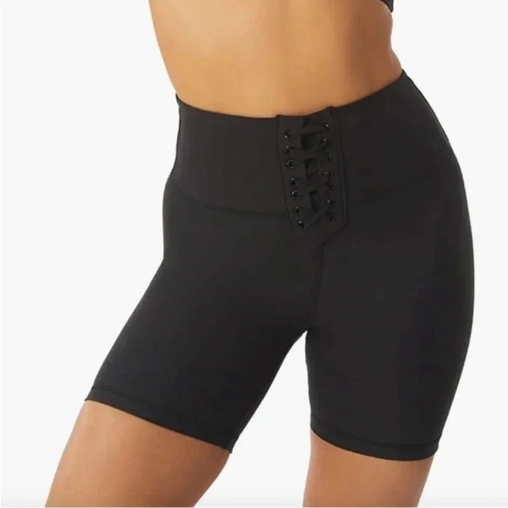 WeWoreWhat Lace Up Biker Short Size XL Solid Black Athleisure